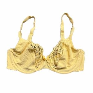80s/90s French Vintage Passionata Ribbed Cotton & Lace Unlined Bra (Yellow) 32D